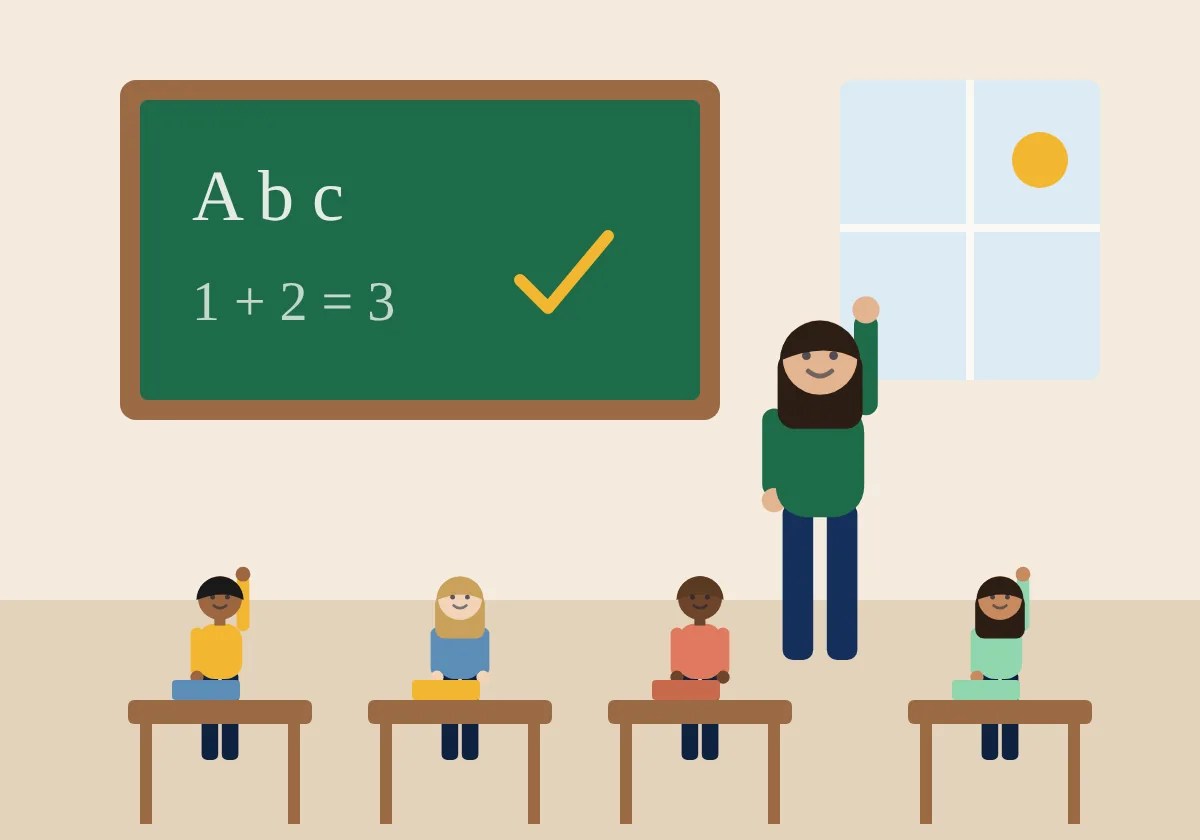 A teacher and students learning together in a classroom
